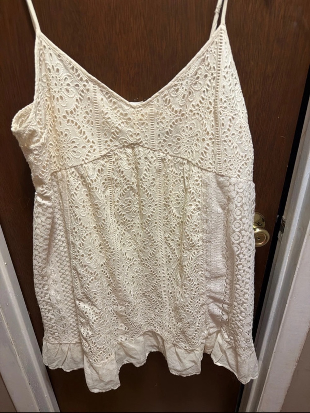 American Eagle Outfitters Cream Crochet Spaghetti Strap Top